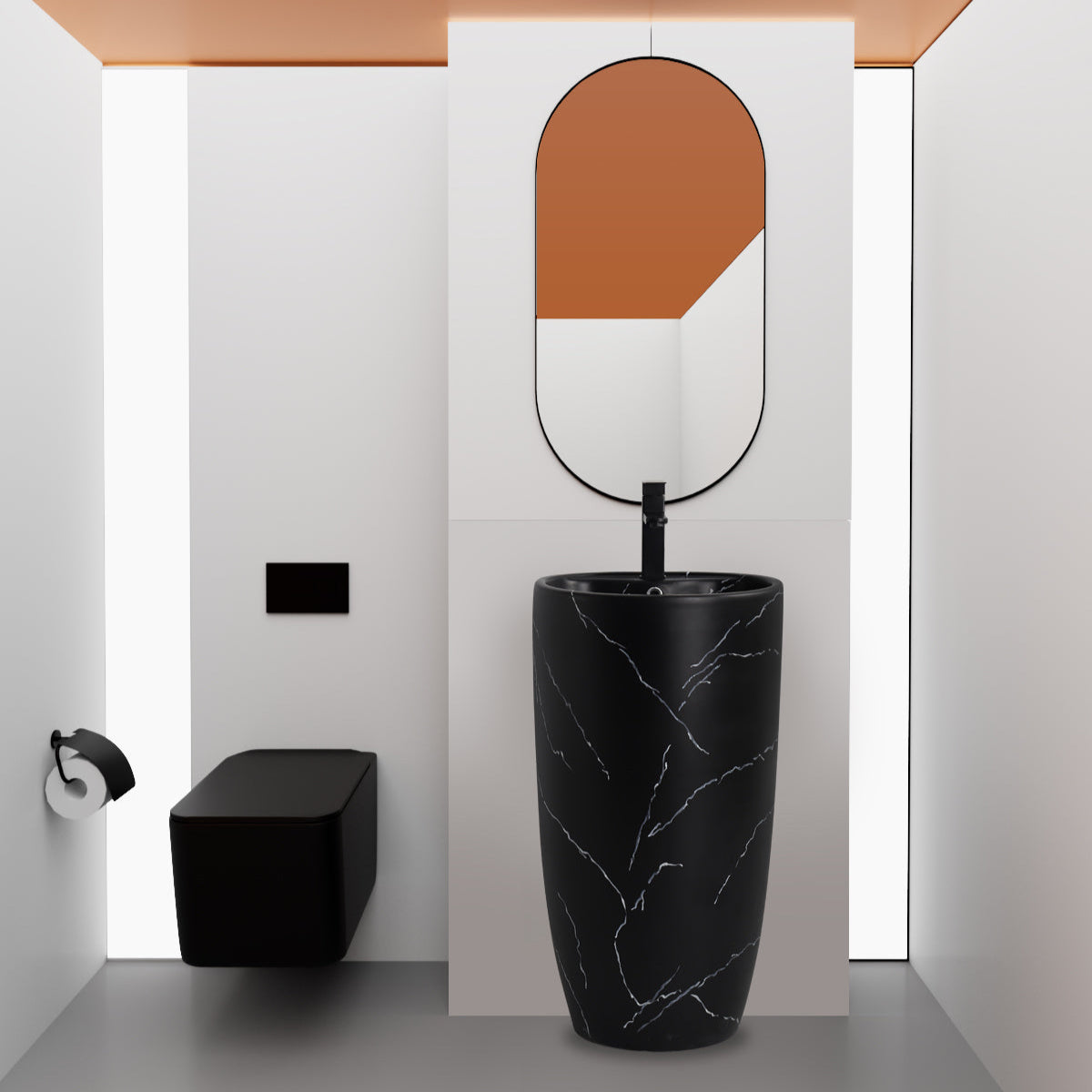 Black Pedestal Sink with White Veins (B133A)