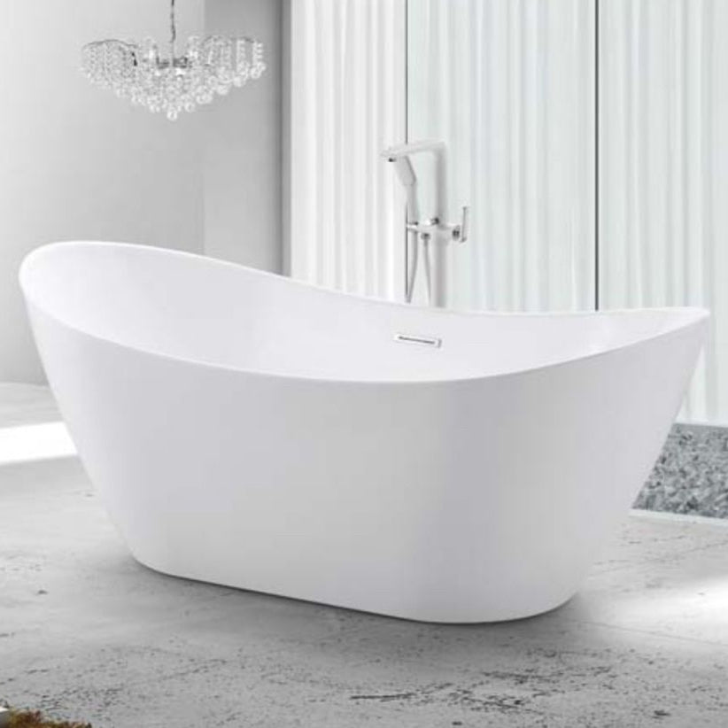59'' Acrylic Flat Bottom Oval Freestanding Bathtub - Pure White