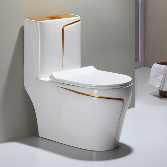 T2258 - White & Gold One Piece Toilet
