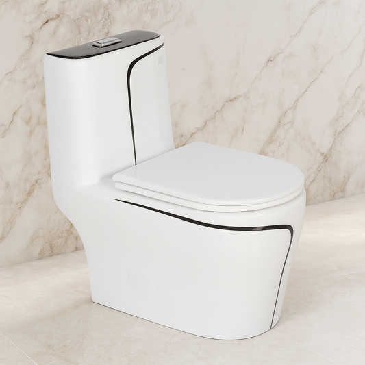 T2259 - White & Black One Piece Toilet