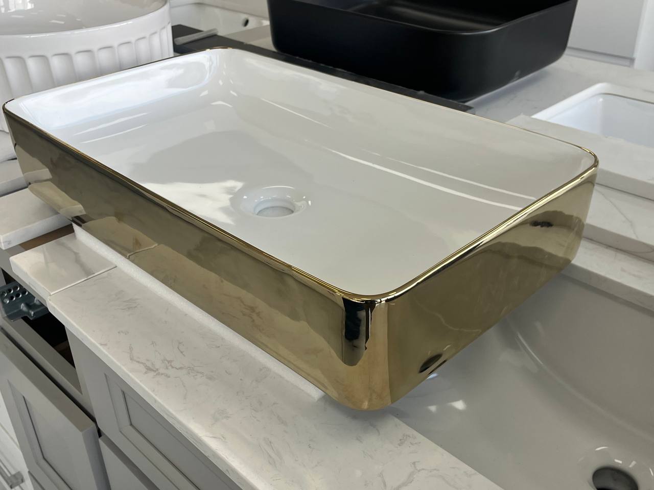 DVS08 Ceramic Vessel Sink Shiny Gold and Glossy White (Final Sale)